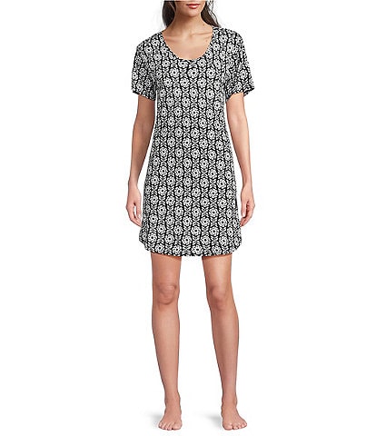 HUEtique Happy Floral Scoop Neck Short Sleeve Knit Sleepshirt