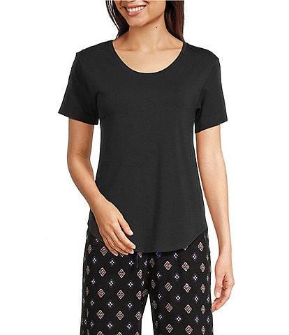 Huetique Solid Knit Short Sleeve Scoop Neck Coordinating Sleep Top