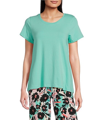 Huetique Solid Knit Short Sleeve Scoop Neck Coordinating Sleep Top