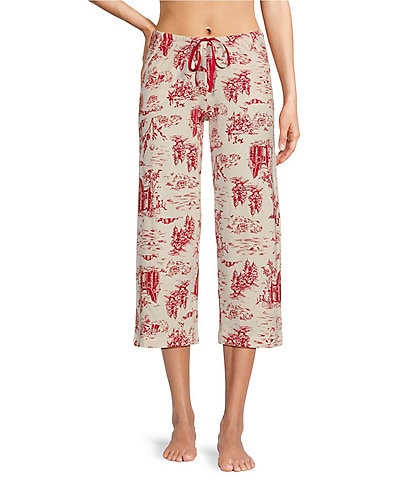 HUEtique Toile Print Knit Coordinating Sleep Capri Pant