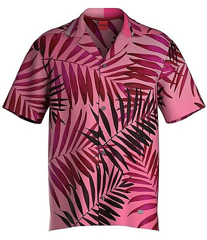 Hugo Boss Allover Palm Print Short Sleeve Woven Beach Shirt