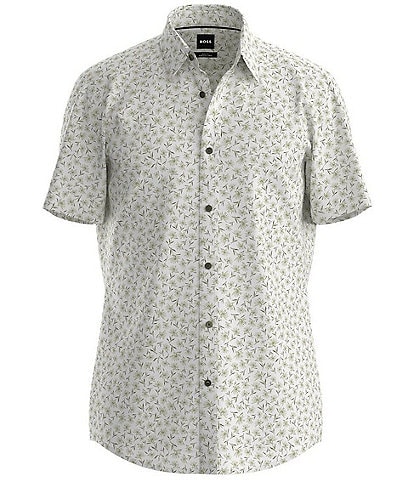 Hugo Boss BOSS Big & Tall Linen Roan Floral Print Stretch Short Sleeve Woven Shirt