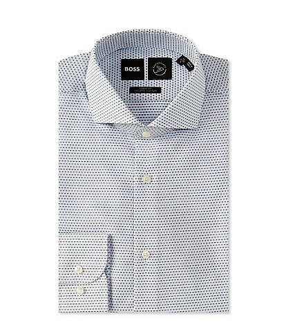 Hugo Boss Sharp Fit Spread Collar Structure Pattern Woven Dress Shirt