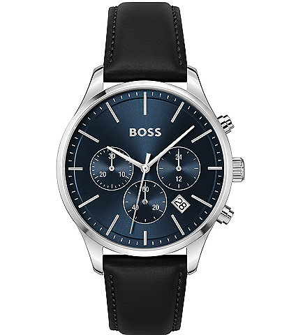 Hugo Boss Men's Avery Quartz Chronograph Black Leather Strap Watch
