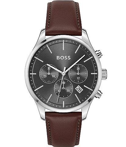 Hugo Boss Men's Avery Quartz Chronograph Brown Leather Strap Watch