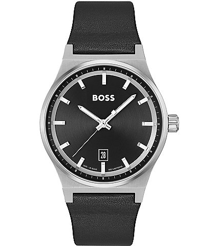 Hugo Boss Men's Candor Quartz Analog Black Leather Strap Watch