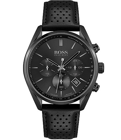 Hugo Boss Men's Chronograph Champion Black Perforated Leather Strap Watch