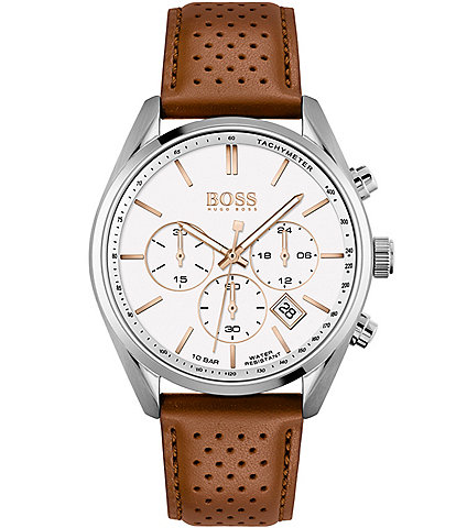 Hugo Boss Men's Chronograph Champion Brown Perforated Leather Strap Watch