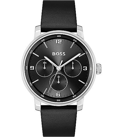 Hugo Boss Men's Contender Multifunction Black Leather Strap Watch