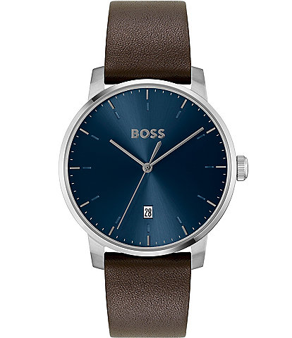 Hugo Boss Men's Dean Quartz Analog Brown Leather Strap Watch