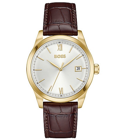 Hugo Boss Men's Langford Quartz Analog Brown Leather Strap Watch