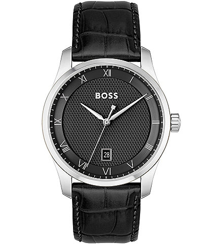 Hugo Boss Men's Principle Quartz Analog Black Leather Strap Watch