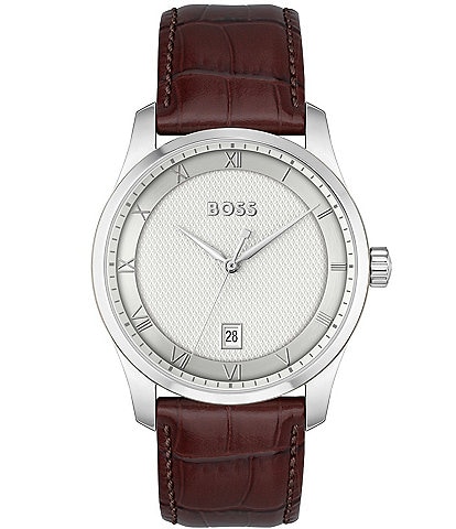 Hugo Boss Men's Principle Quartz Mechanical Automatic Leather Strap Watch