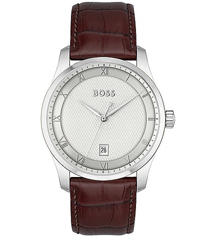 Hugo Boss Men's Principle Quartz Analog Brown Leather Strap Watch