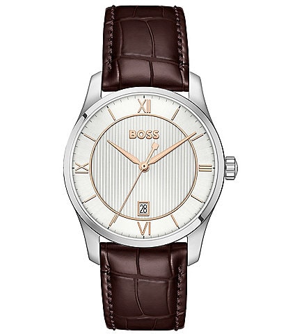 Hugo Boss Men's Principle Quartz Analog Brown Leather Strap Watch