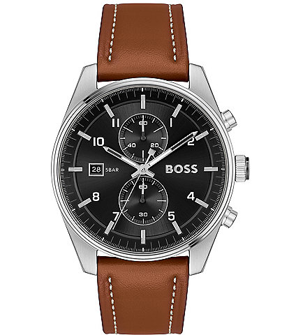 Hugo Boss Men's Skytraveller Chronograph Brown Leather Strap Watch