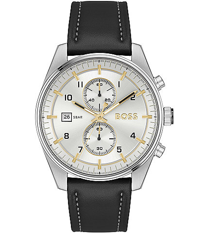 Hugo Boss Men's Skytraveller Quartz Chronograph Black Leather Strap Watch
