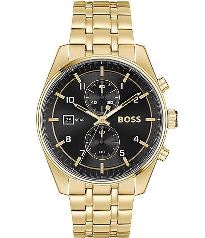 Hugo Boss Men's Skytraveller Quartz Chronograph Gold Tone Stainless Steel Bracelet Watch