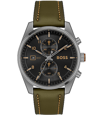 Hugo Boss Men's Skytraveller Quartz Chronograph Green Leather Strap Watch