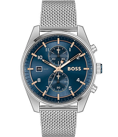 Hugo Boss Men's Skytraveller Quartz Chronograph Stainless Steel Mesh Bracelet Watch