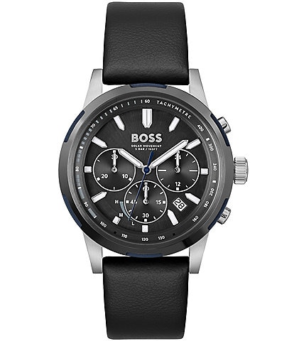 Hugo Boss Men's Solgrade Quartz Chronograph Black Leather Strap Watch