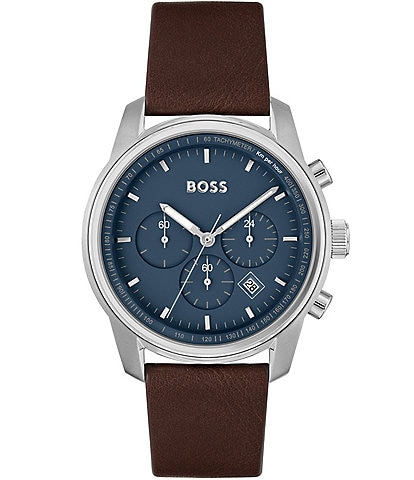 Hugo Boss Men's Tace Quartz Chronograph Brown Leather Strap Watch
