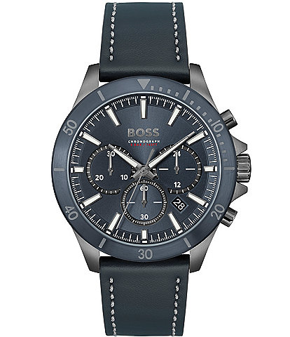 Hugo Boss Men's Troper Quartz Chronograph Blue Leather Strap Watch