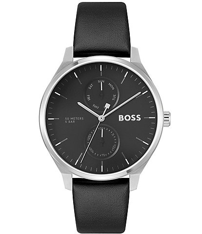 Hugo Boss Men's Tyler Multifunction Black Leather Strap Watch