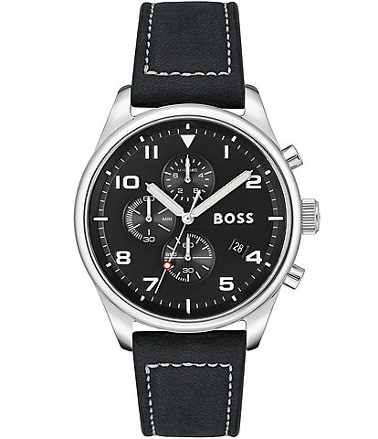 Hugo Boss Men's View Quartz Chronograph Black Leather Strap Watch