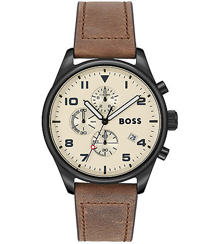 Hugo Boss Men's View Quartz Chronograph Brown Leather Strap Watch