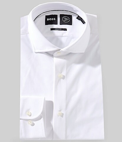 Hugo Boss Sharp Fit Easy Iron Spread Collar Solid Woven Dress Shirt