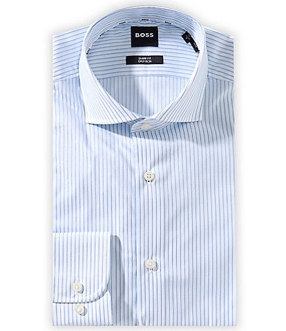 Hugo Boss Sharp Fit Easy Iron Spread Collar Vertical-Striped Oxford Dress Shirt