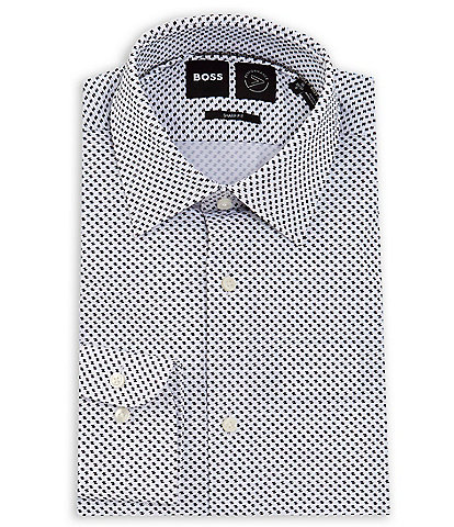 Hugo Boss Sharp-Fit Performance Stretch Point Collar Printed Dress Shirt