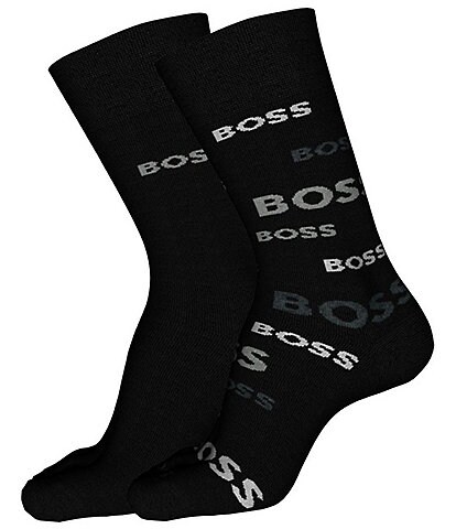 Hugo Boss Solid/Printed Crew Dress Socks 2-Pack