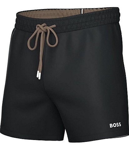 Hugo Boss Tio Navy 5.5#double; Inseam Drawstring Solid Graphic Logo Swim Trunks