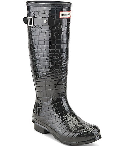 Hunter Women's Original Waterproof Glossy Crocodile Embossed Rain Boots