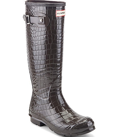 Hunter Women's Original Waterproof Glossy Crocodile Embossed Rain Boots