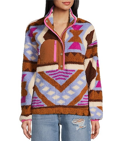 Hurley Azteca Long Sleeve Printed Half Snap Faux Sherpa Jacket