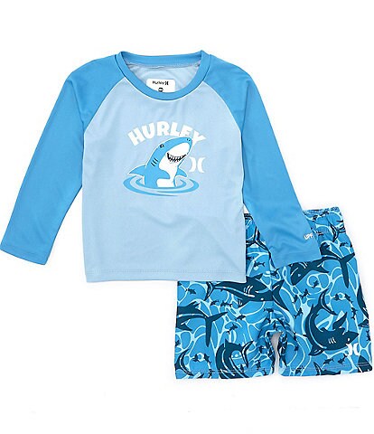 Hurley Baby Boy 12-24 Months Raglan Shark Frenzy Shirt & Swim Trunks 2-Piece Set