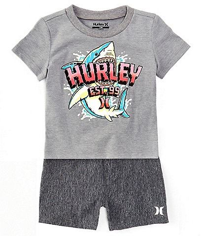 Hurley Baby Boys 12-24 Months Short Sleeve Big Bite Jersey T-Shirt & Solid Twill Shorts Set