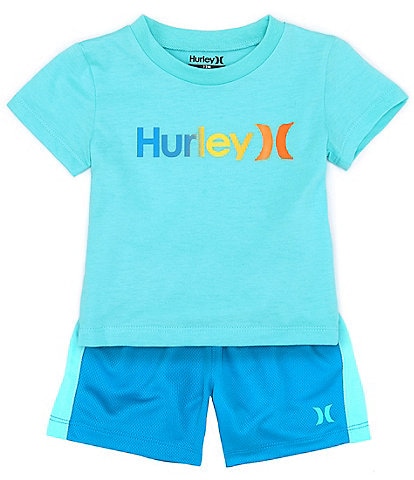 Hurley Baby Boys 12-24 Months Short Sleeve Gradient-Logo Jersey Tee & Mesh Shorts Set