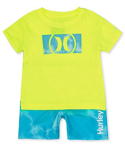 Hurley Baby Boys 12-24 Months Short Sleeve Zuma Jersey T-Shirt & Tie-Dye Printed Supersuede Swim Trunks Set