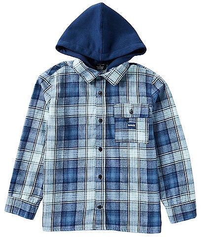 Hurley Big Boys 8-20 Long Sleeve Hooded Plaid Flannel Shirt Jacket