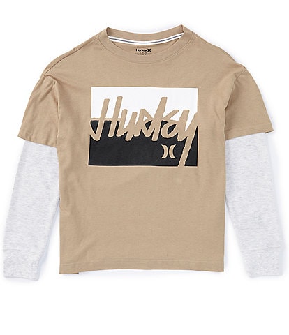 Hurley Big Boys 8-20 Long Sleeve Logo Graphic Two-Fer T-Shirt