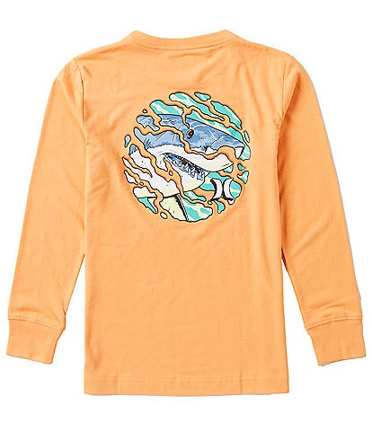 Hurley Big Boys 8-20 Long Sleeve Shark Warp Graphic T-Shirt