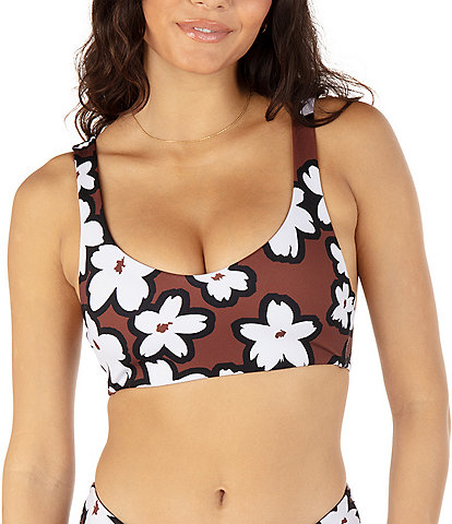 Hurley Bold Daisy Print Scoop Neck Max Compression Support Swim Top