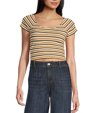 Hurley Brandy Cap Sleeve Yarn Dyed Stripe Striped Cropped Top