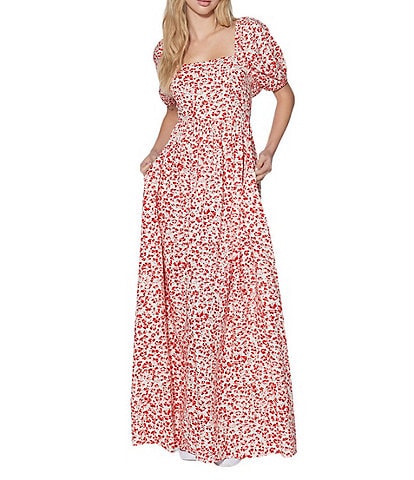 Hurley Carefree Floral Print Square Neck Short Sleeve Maxi Dress