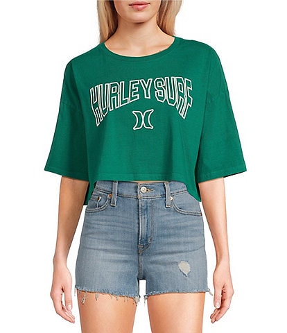Hurley Collegiate Logo Oversized Crop Graphic T-Shirt