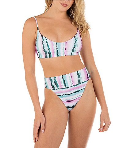 Hurley Desert Sky Stripe Bralette Bikini Swim Top & High Waist Swim Bottom